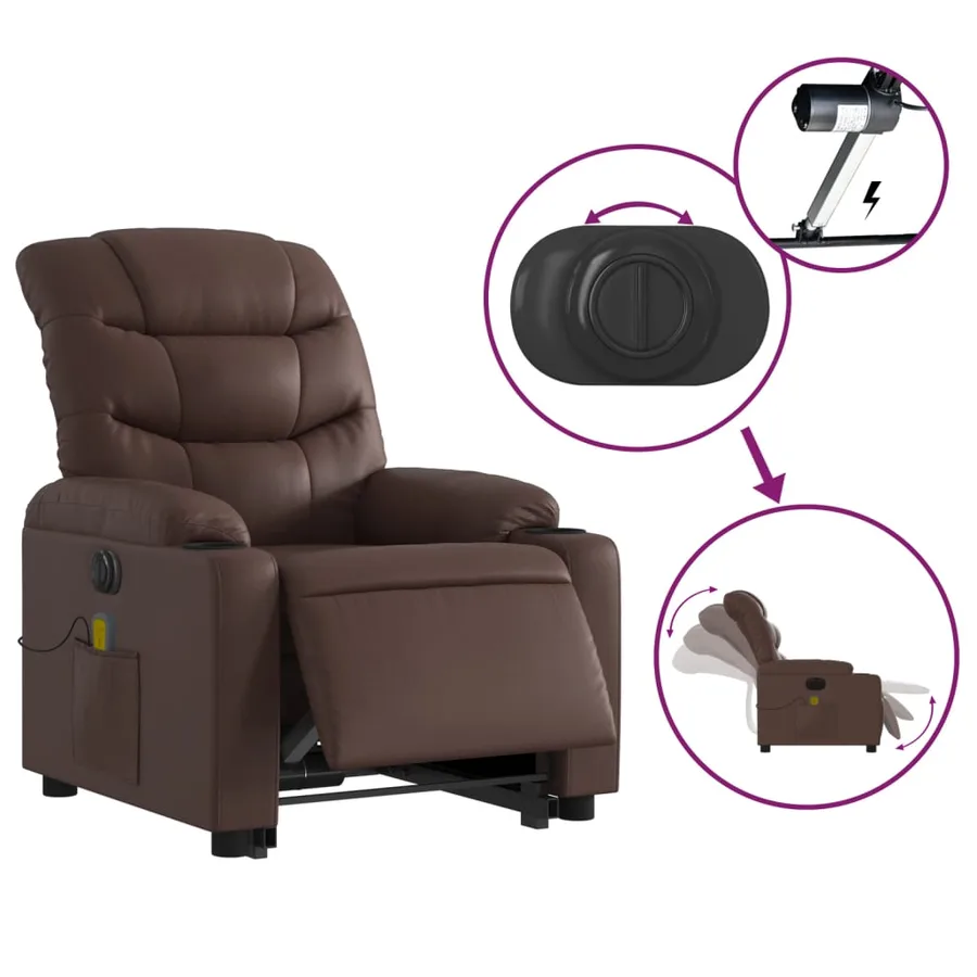 Fauteuil inclinable de massage électrique marron similicuir - 6
