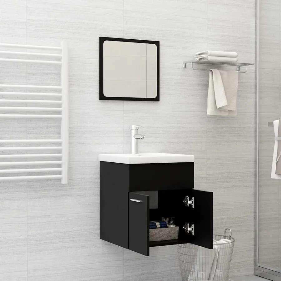 Ensemble de meubles de salle de bain 2 pcs Noir Aggloméré - 3