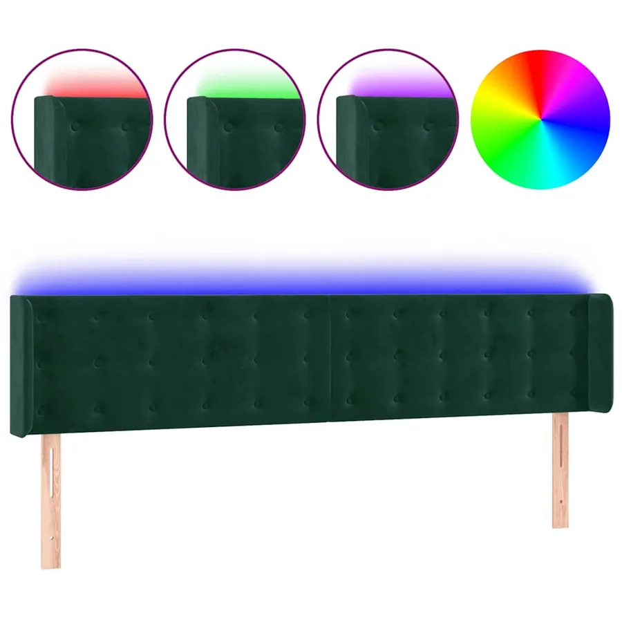 Tête de lit à LED Vert foncé 163x16x78/88 cm Velours - 2