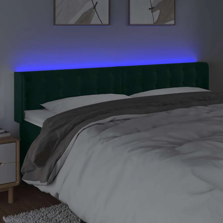 Tête de lit à LED Vert foncé 163x16x78/88 cm Velours - 4