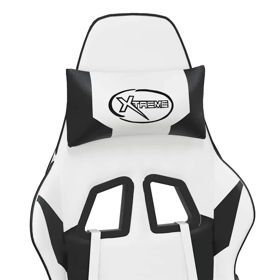 Chaise de jeu de massage avec repose-pied Blanc noir Similicuir - 10