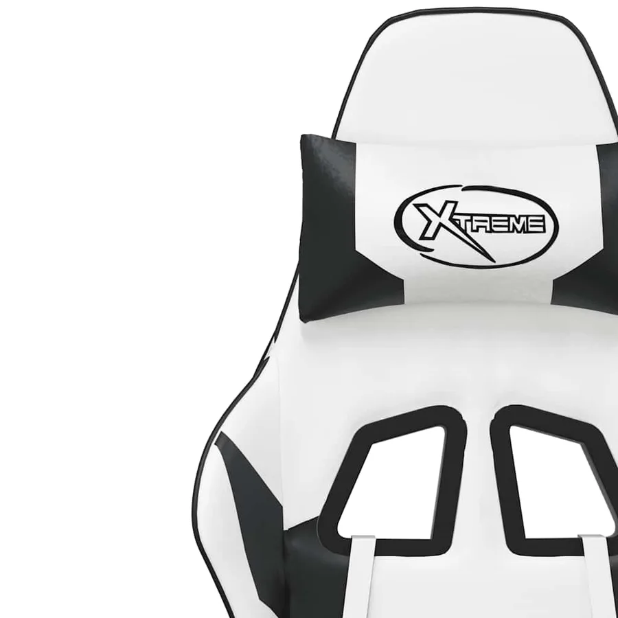 Chaise de jeu de massage avec repose-pied Blanc noir Similicuir - 12