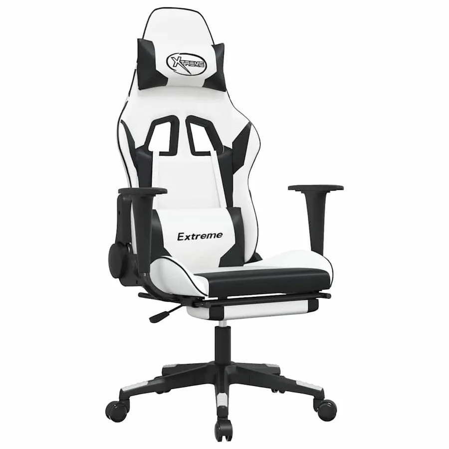 Chaise de jeu de massage avec repose-pied Blanc noir Similicuir - 2