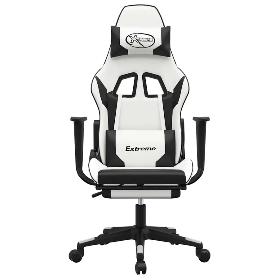 Chaise de jeu de massage avec repose-pied Blanc noir Similicuir - 4