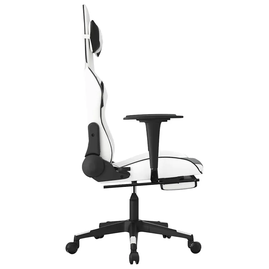 Chaise de jeu de massage avec repose-pied Blanc noir Similicuir - 5