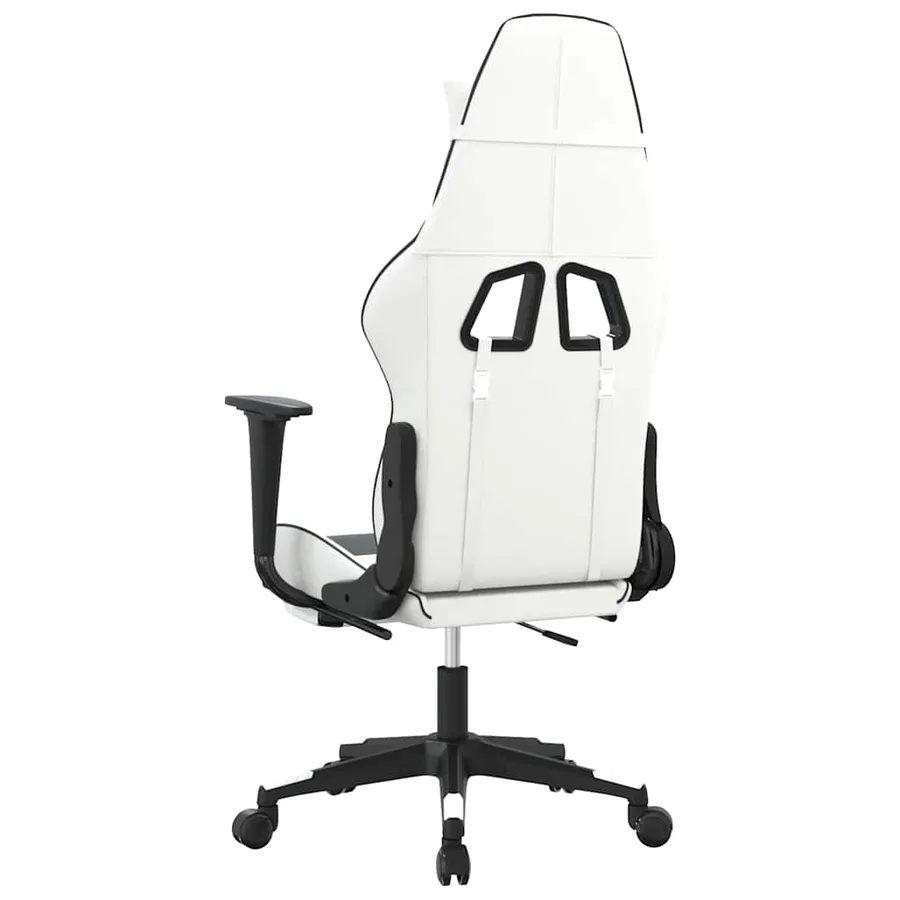 Chaise de jeu de massage avec repose-pied Blanc noir Similicuir - 6