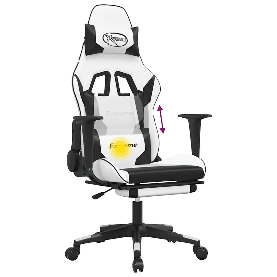 Chaise de jeu de massage avec repose-pied Blanc noir Similicuir - 8