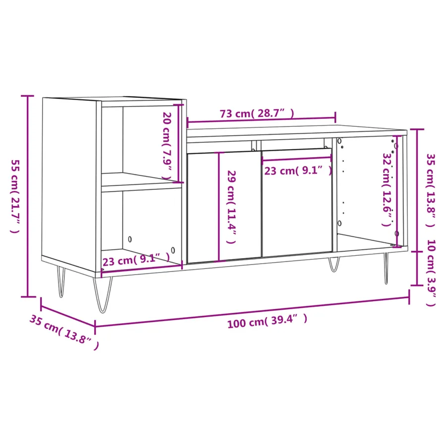 Meuble TV Noir 100x35x55 cm Bois d'ingénierie - 12