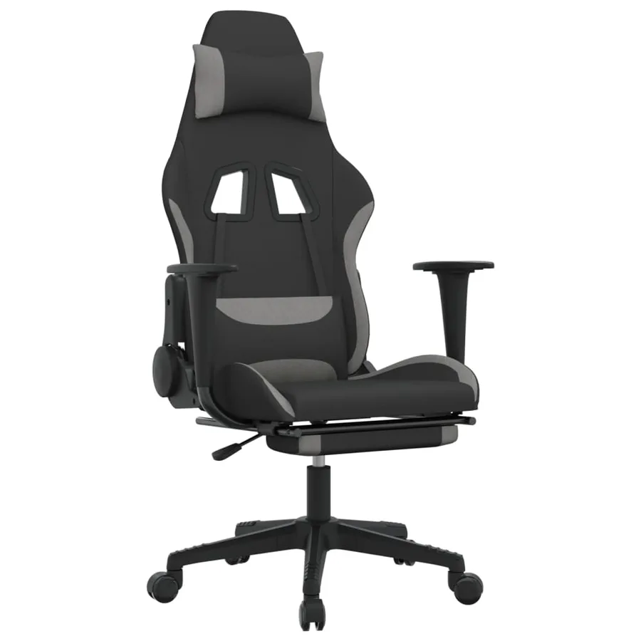 Chaise de jeu avec repose-pied Noir et gris clair Tissu - 2