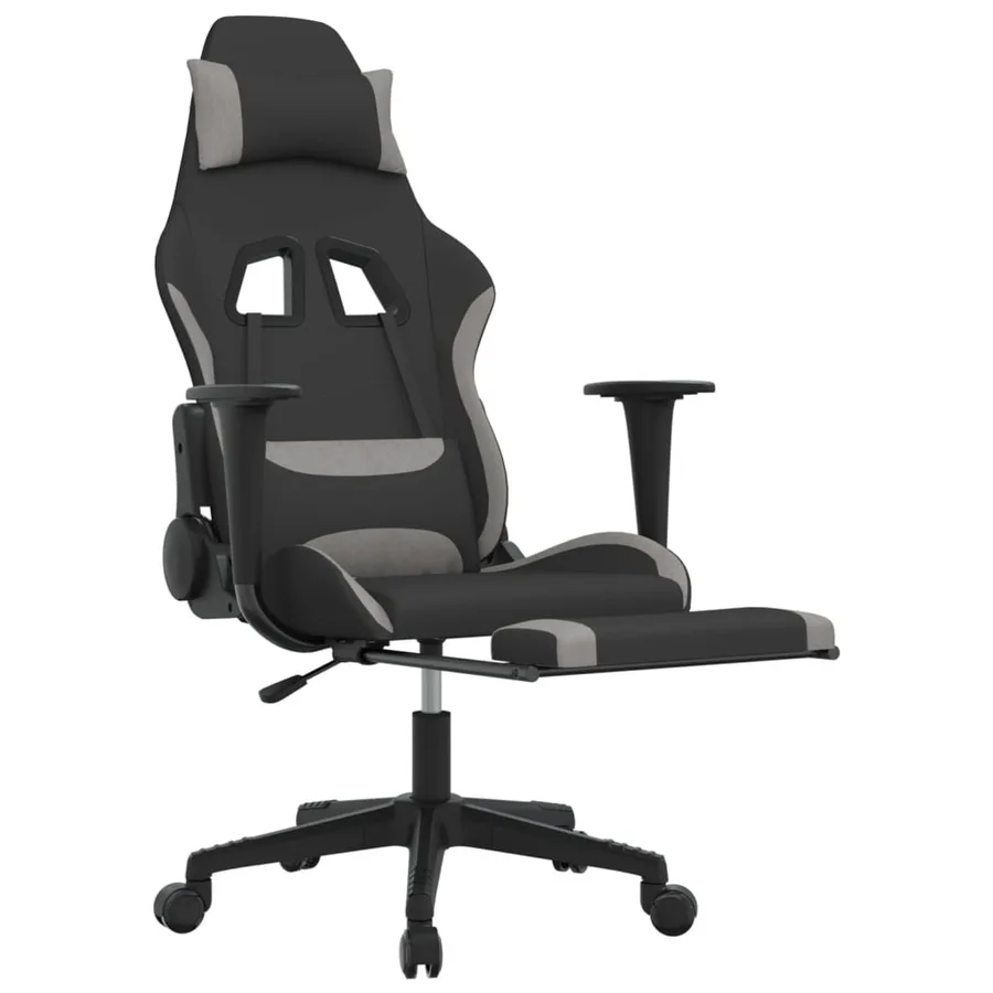 Chaise de jeu avec repose-pied Noir et gris clair Tissu - 6