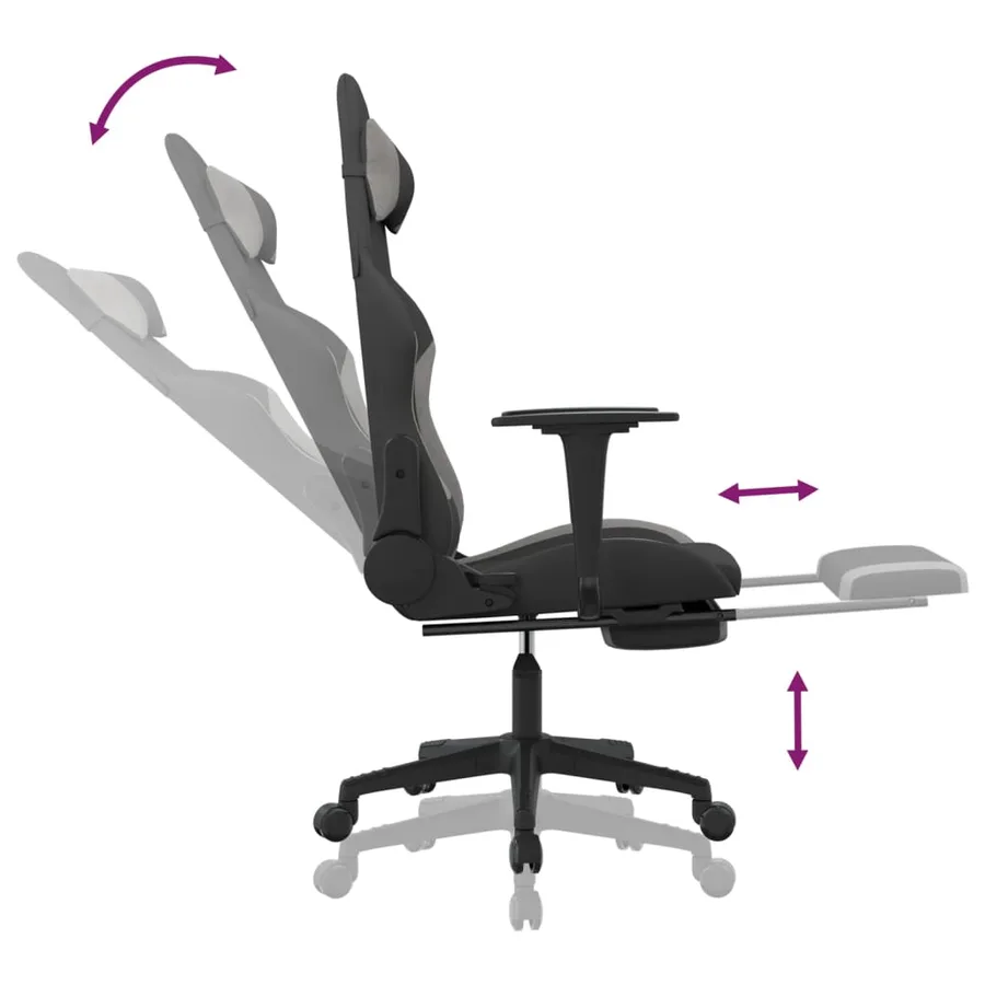 Chaise de jeu avec repose-pied Noir et gris clair Tissu - 7