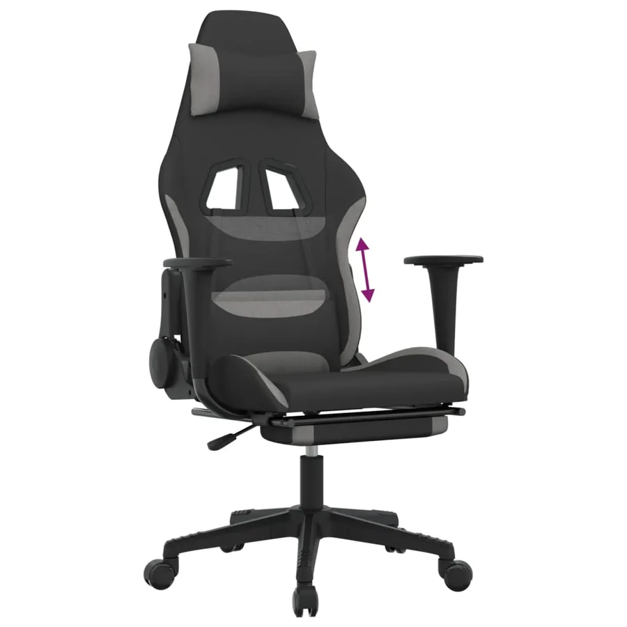 Chaise de jeu avec repose-pied Noir et gris clair Tissu - 8