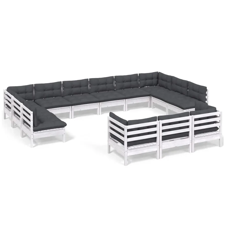 Salon de jardin 13 pcs avec coussins blanc bois de pin - 2