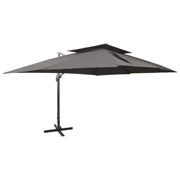Parasol de jardin déporté avec double plateau Anthracite 400 x 300 cm