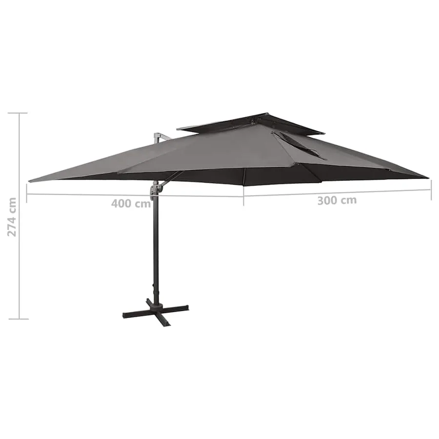 Parasol de jardin déporté avec double plateau Anthracite 400 x 300 cm - 9