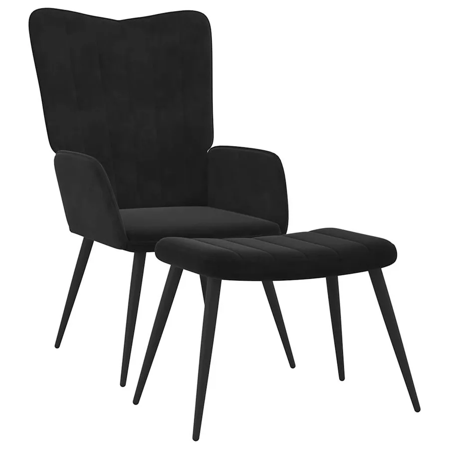 Chaise de relaxation avec tabouret Noir Velours - 2
