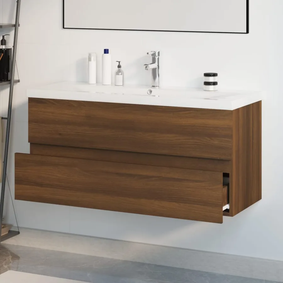 Meuble lavabo avec bassin intégré Chêne brun Bois d'ingénierie - 4