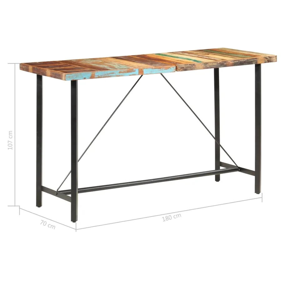 Ensemble de bar 9 pcs Bois de récupération et cuir véritable - 15