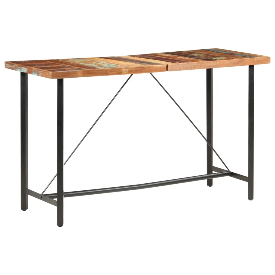Ensemble de bar 9 pcs Bois de récupération et cuir véritable - 17