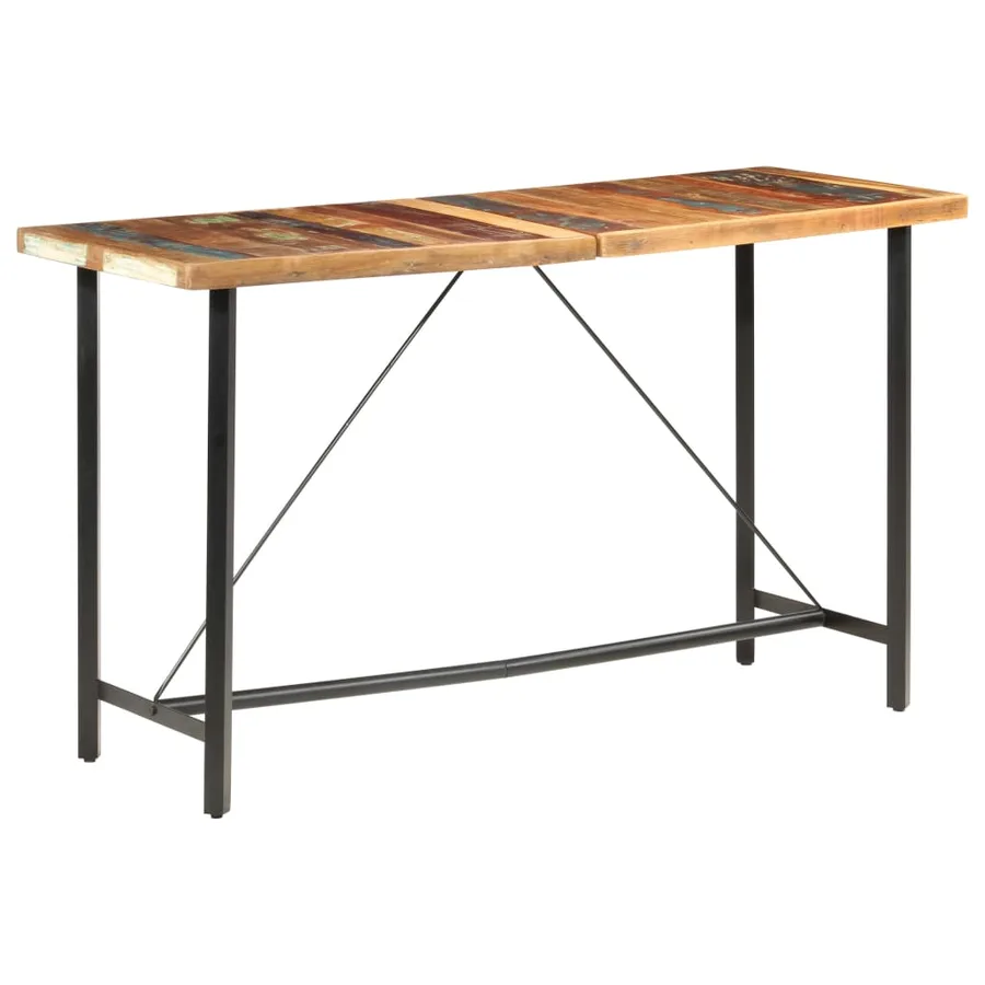 Ensemble de bar 9 pcs Bois de récupération et cuir véritable - 18