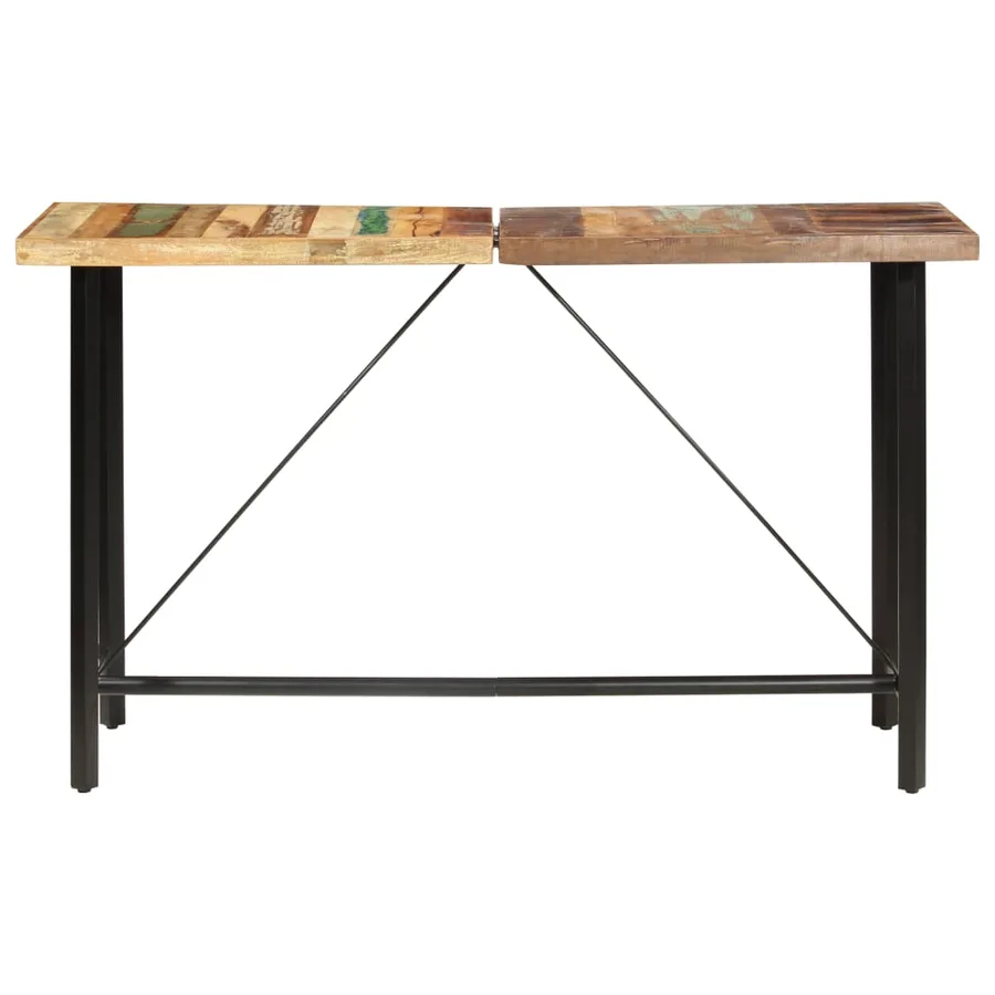 Ensemble de bar 9 pcs Bois de récupération et cuir véritable - 3