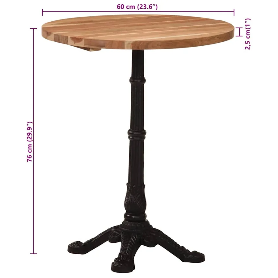 Table de bistro Ø60x76 cm Bois d'acacia massif - 10