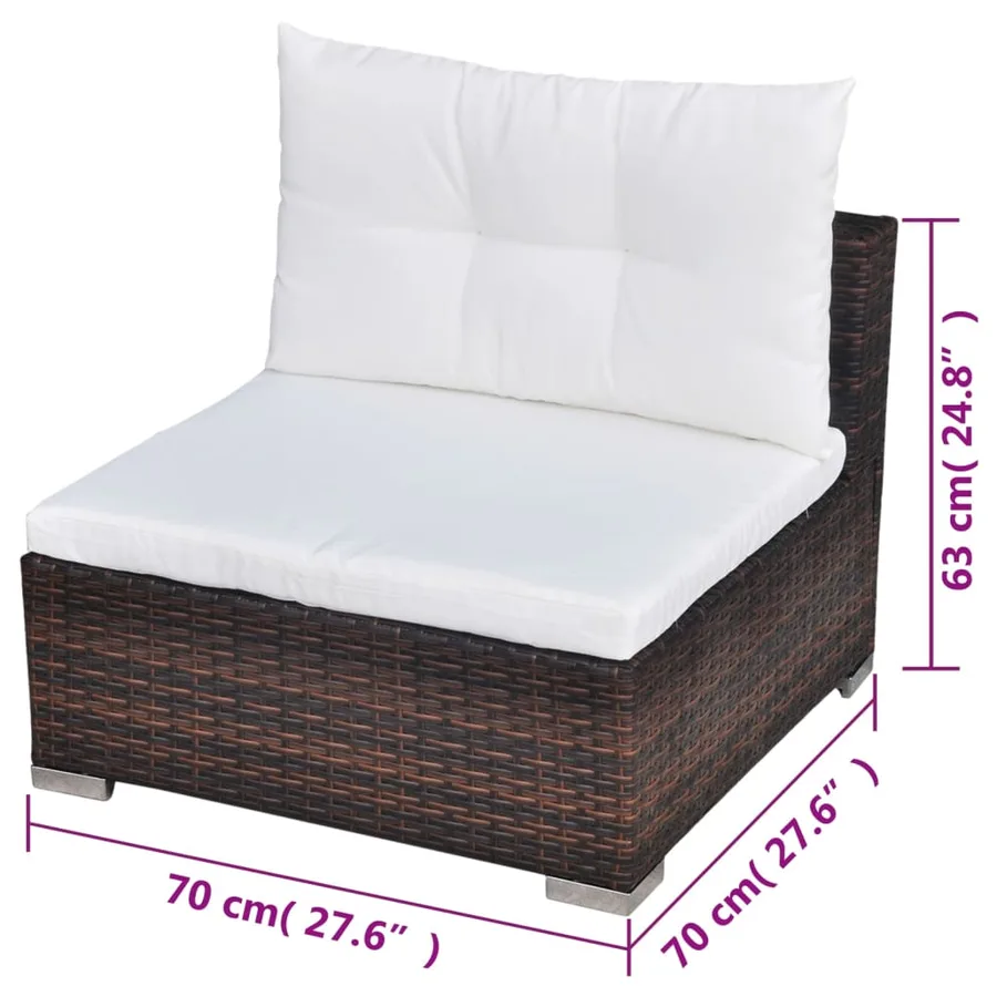 Salon de jardin 5 pcs avec coussins résine tressée marron - 16