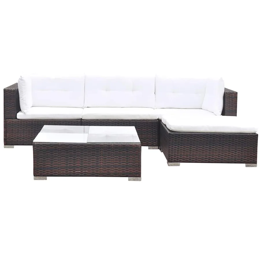 Salon de jardin 5 pcs avec coussins résine tressée marron - 3