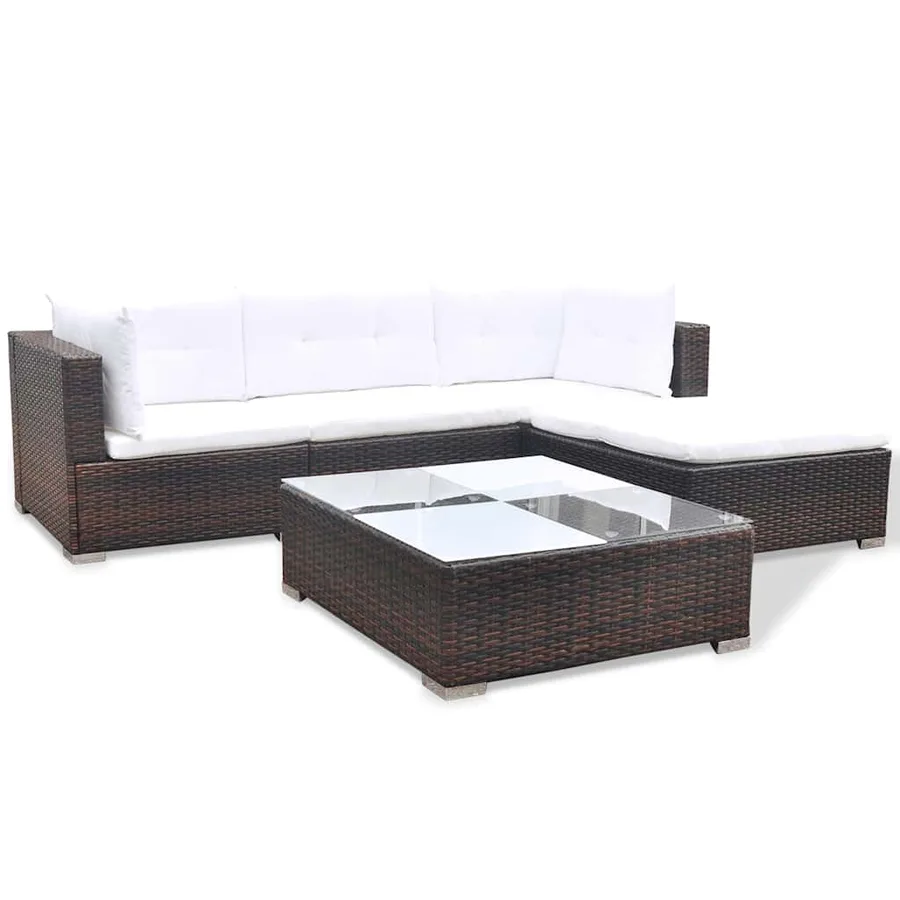 Salon de jardin 5 pcs avec coussins résine tressée marron - 4