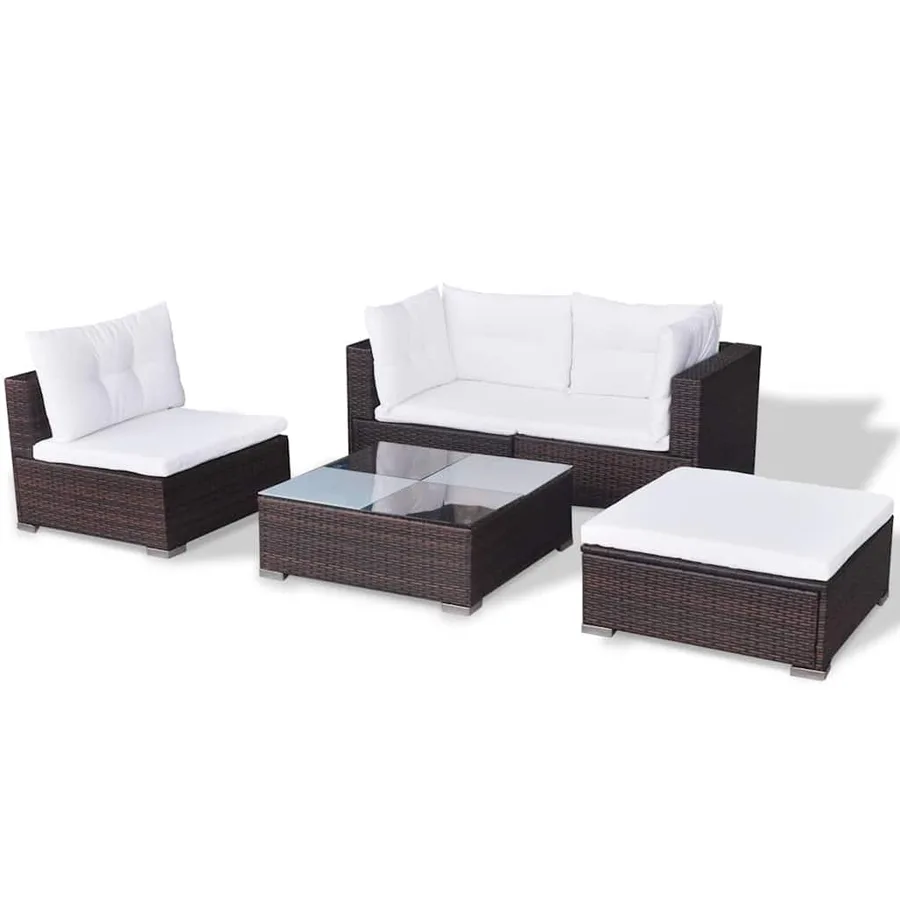 Salon de jardin 5 pcs avec coussins résine tressée marron - 5