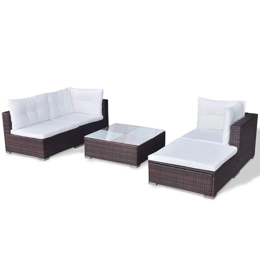 Salon de jardin 5 pcs avec coussins résine tressée marron - 6