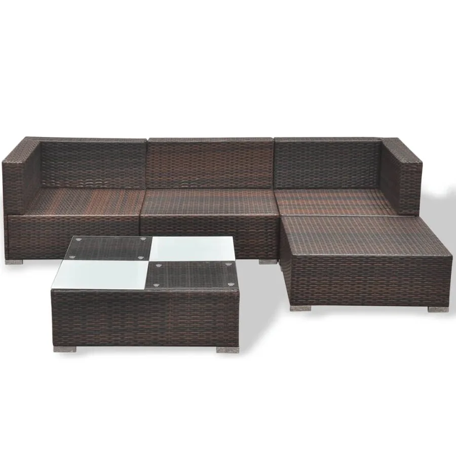 Salon de jardin 5 pcs avec coussins résine tressée marron - 7