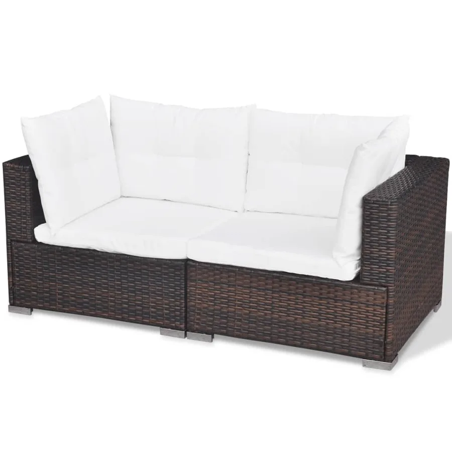 Salon de jardin 5 pcs avec coussins résine tressée marron - 8