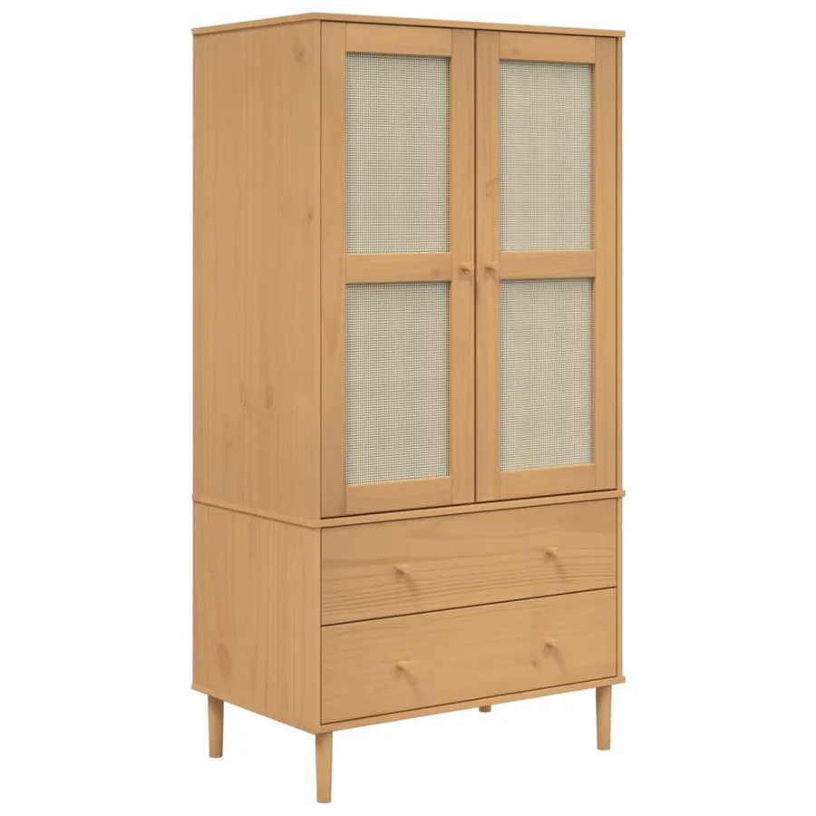 Garde-robe SENJA aspect rotin marron bois massif de pin - 2