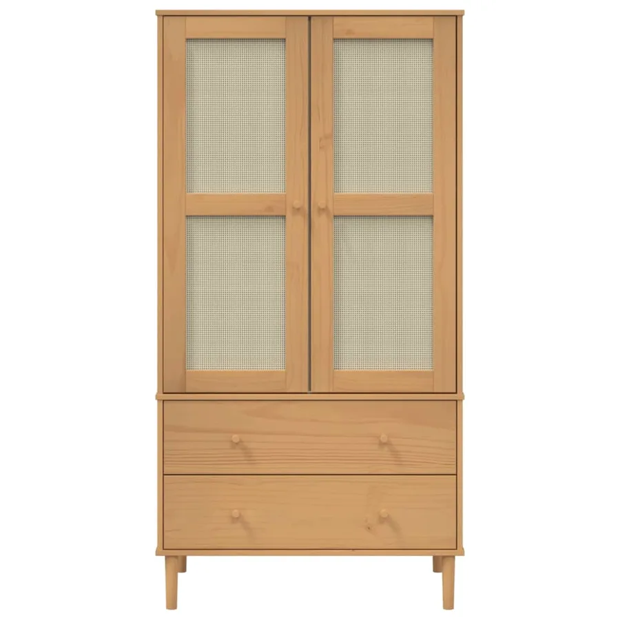 Garde-robe SENJA aspect rotin marron bois massif de pin - 5