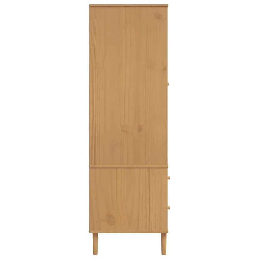 Garde-robe SENJA aspect rotin marron bois massif de pin - 7