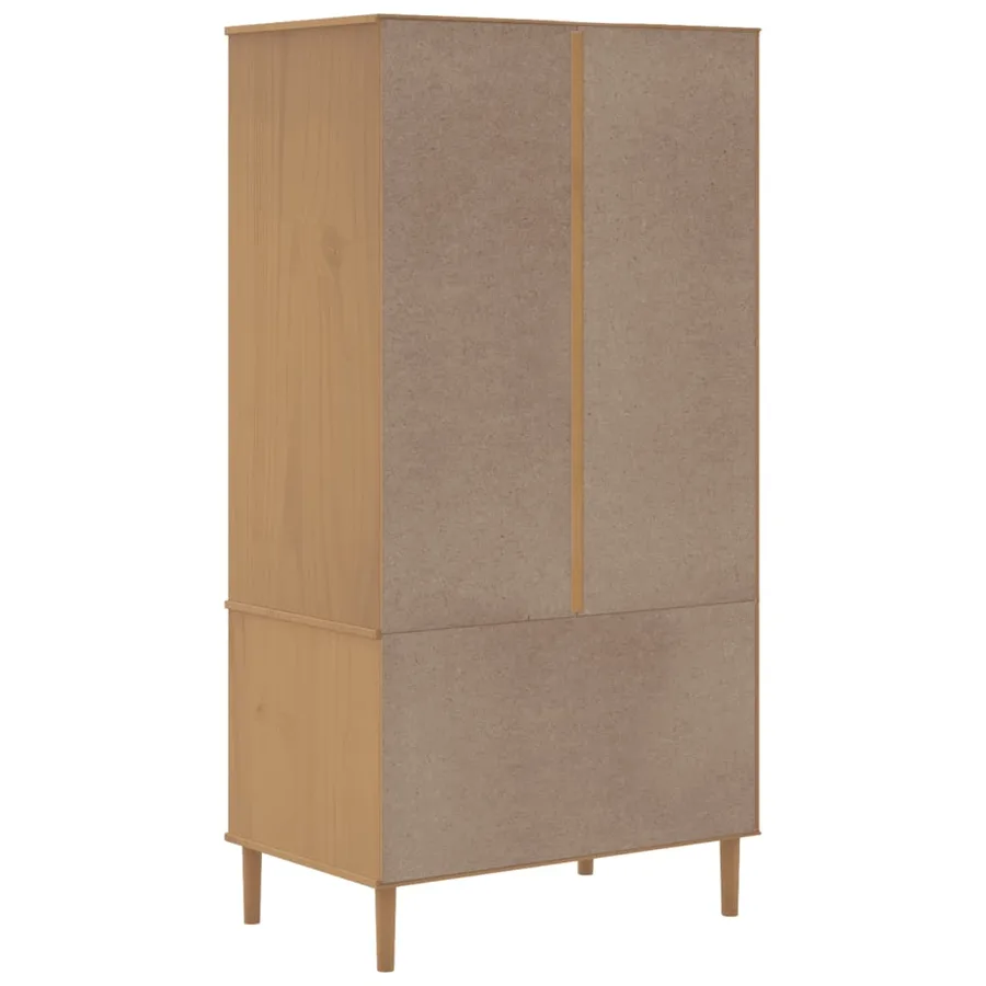 Garde-robe SENJA aspect rotin marron bois massif de pin - 8