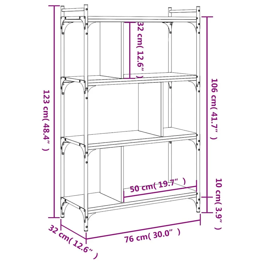 Bibliothèque 4 niveaux chêne brun 76x32x123cm bois d'ingénierie - 9