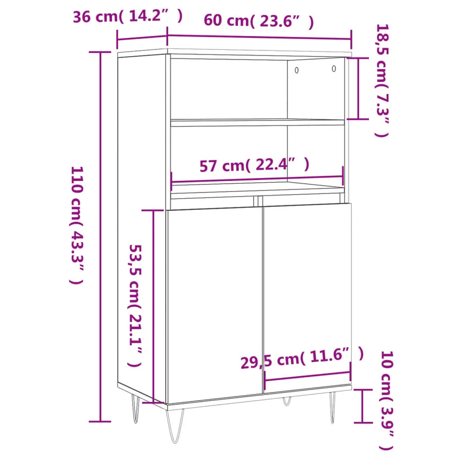 Buffet haut Chêne sonoma 60x36x110 cm Bois d'ingénierie - 11