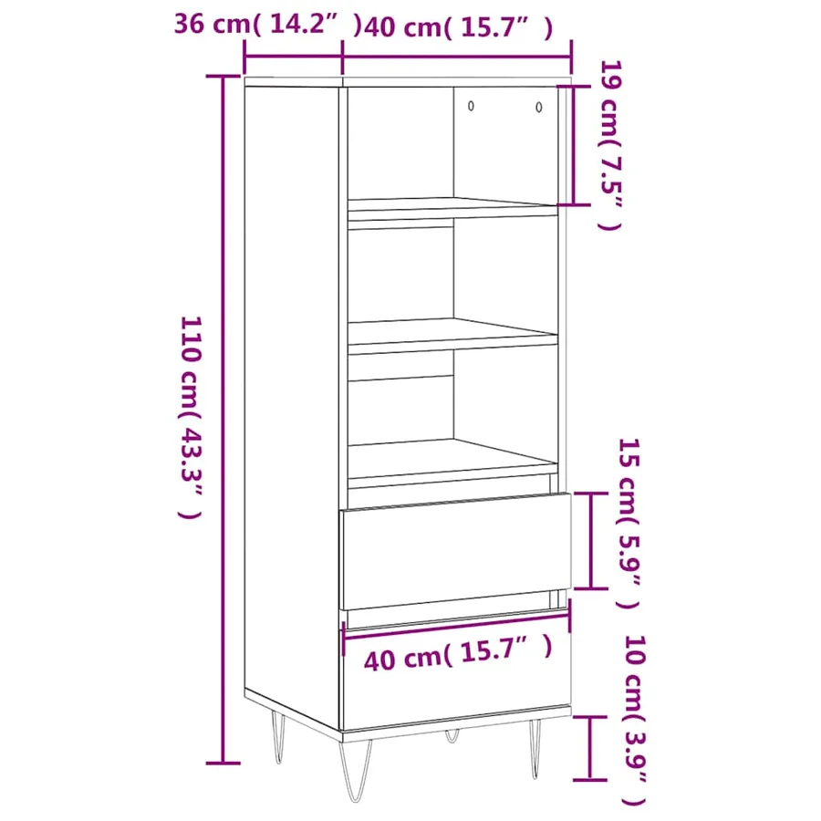Buffet haut Sonoma gris 40x36x110 cm Bois d'ingénierie - 11