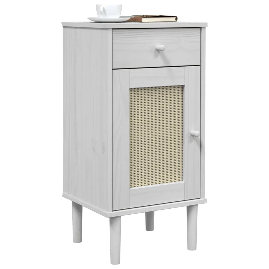 Table de chevet SENJA aspect de rotin blanc bois de pin massif - 3