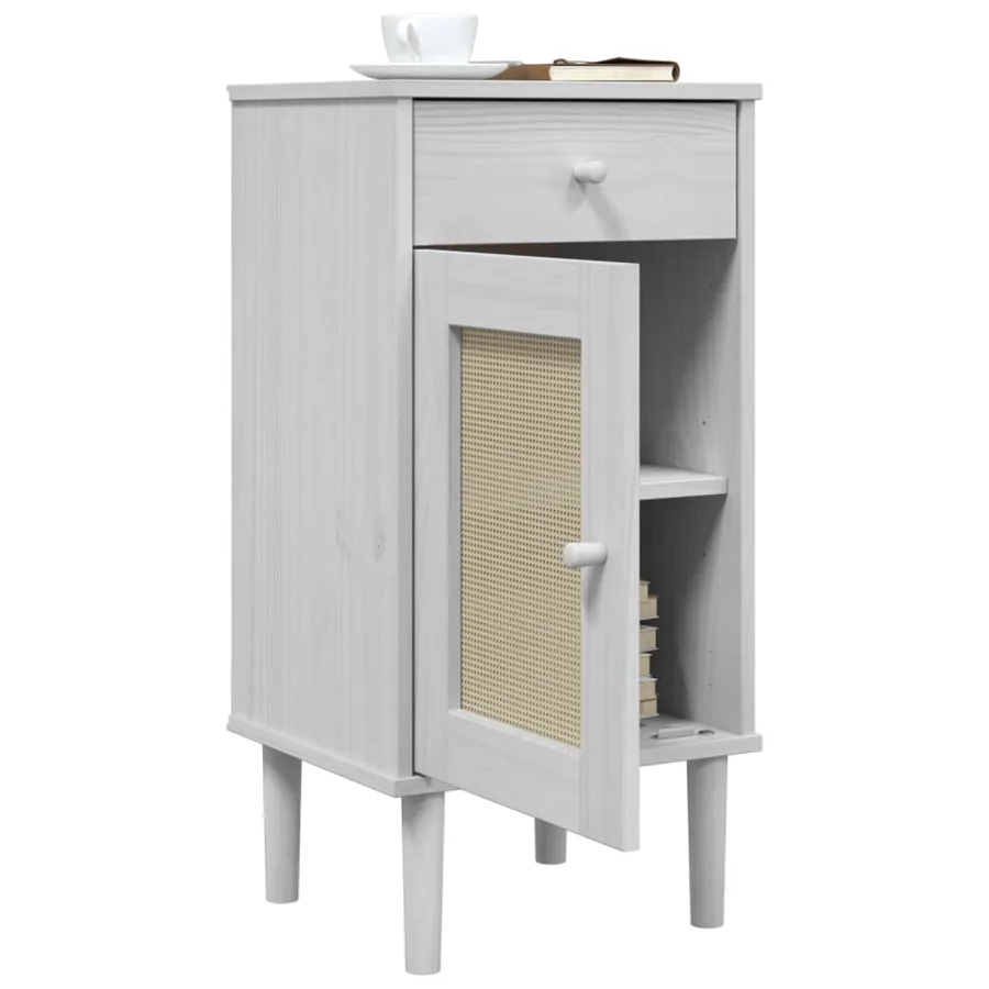 Table de chevet SENJA aspect de rotin blanc bois de pin massif - 4