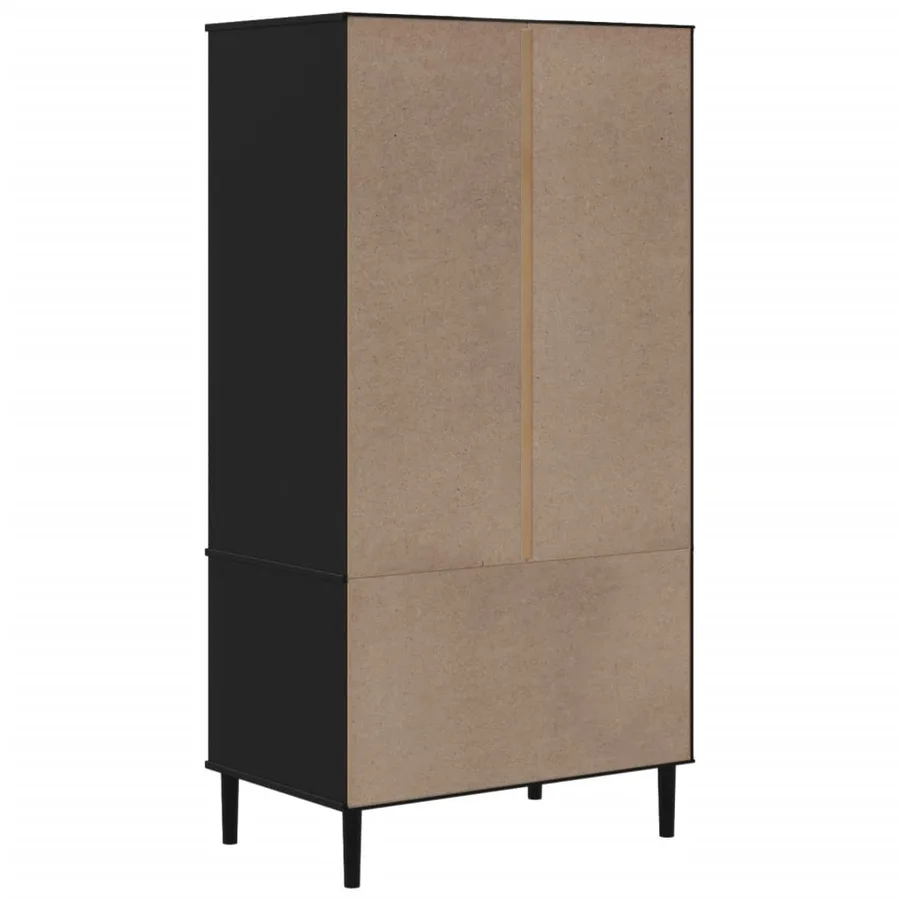 Garde-robe SENJA aspect rotin noir 90x55x175 cm bois massif pin - 8