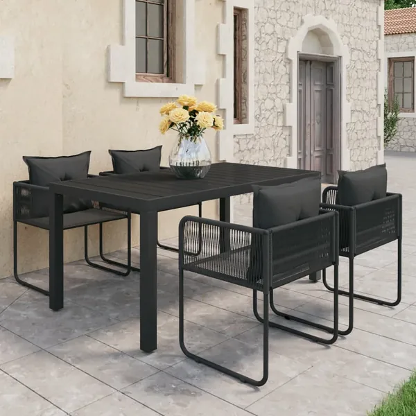 Ensemble à manger de jardin 5 pcs PVC résine tressée noir