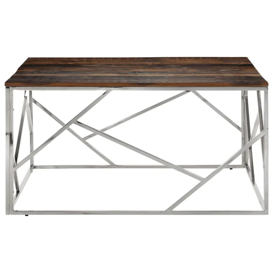 Table basse argenté acier inoxydable et bois de mélèze massif - 2