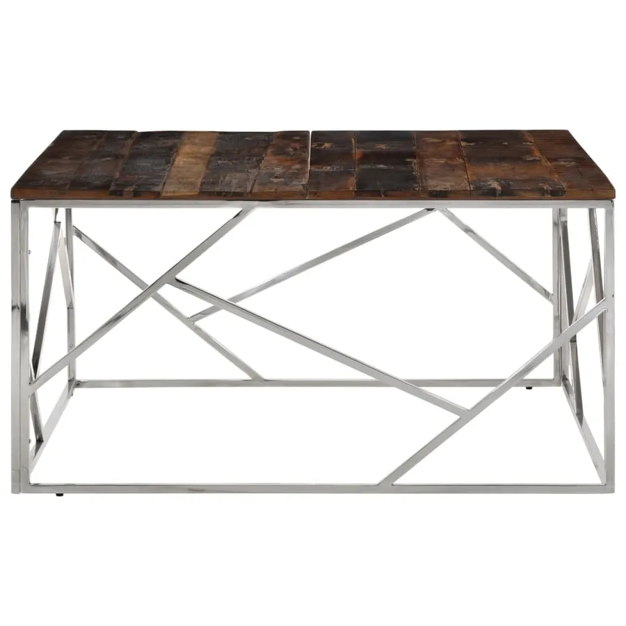 Table basse argenté acier inoxydable et bois de mélèze massif - 3