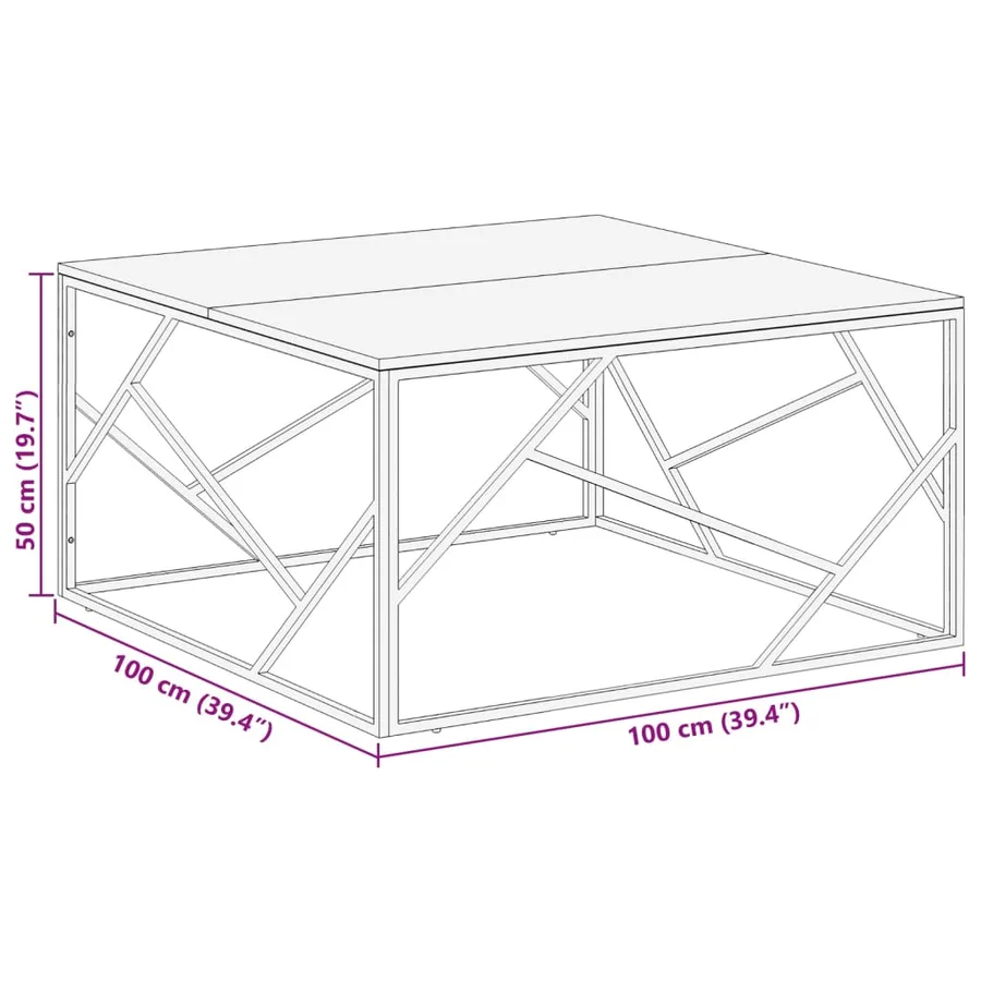 Table basse argenté acier inoxydable et bois de mélèze massif - 9