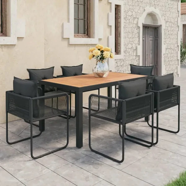 Ensemble à Manger de jardin 7pcs PVC résine tressée noir marron