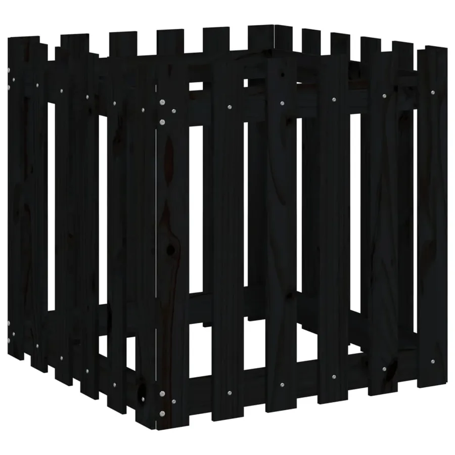 Jardinière avec design de clôture noir 60x60x60 cm pin massif - 2