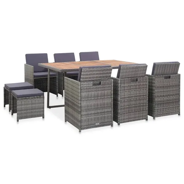Salon de jardin 11 pcs Résine tressée bois d'acacia Anthracite